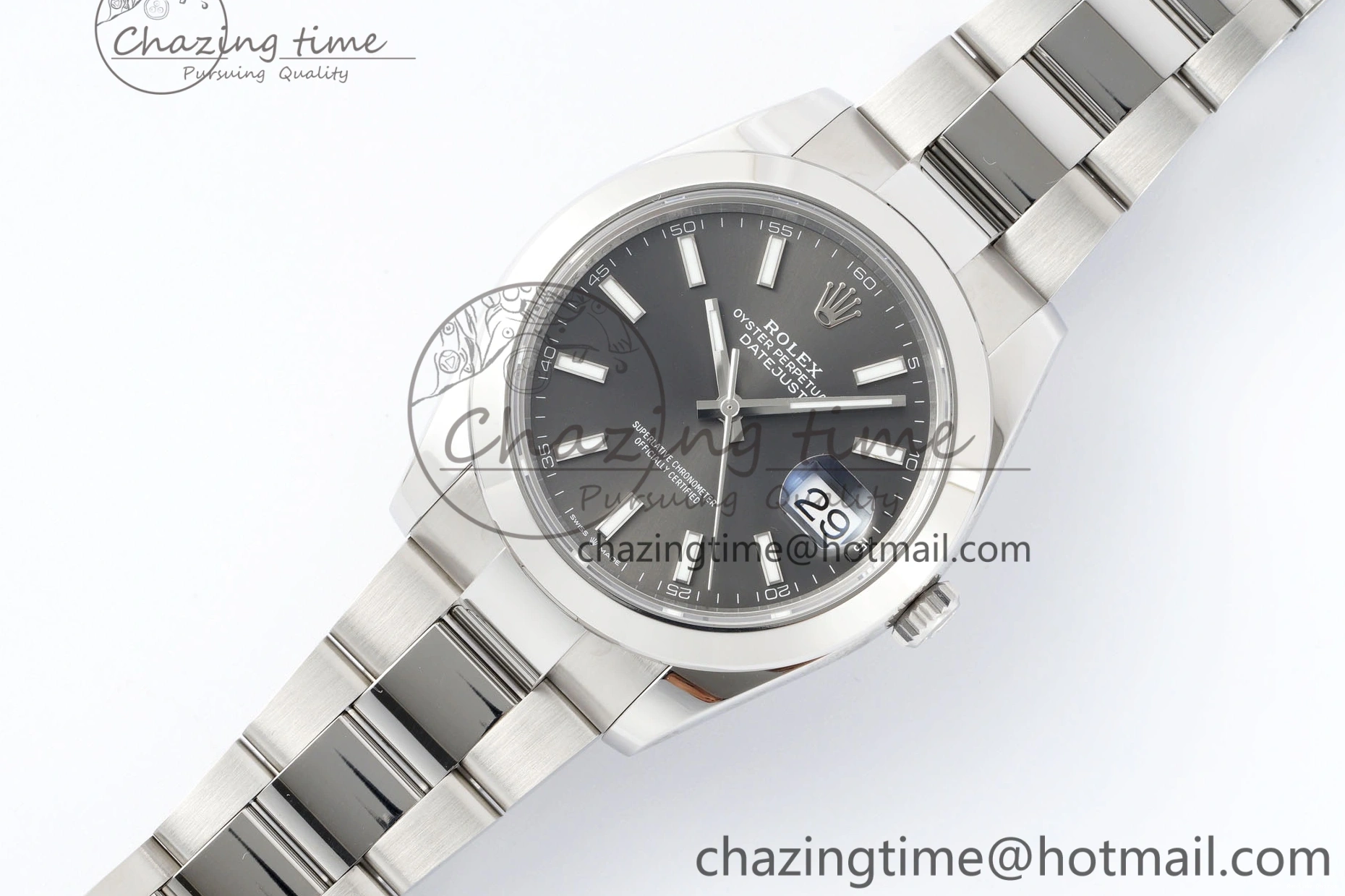 0107 Sophisticated DateJust 41 SS Polished Bezel KING 1:1 Best Edition 904L Steel Gray Stick Dial on Oyster Bracelet VR 2162